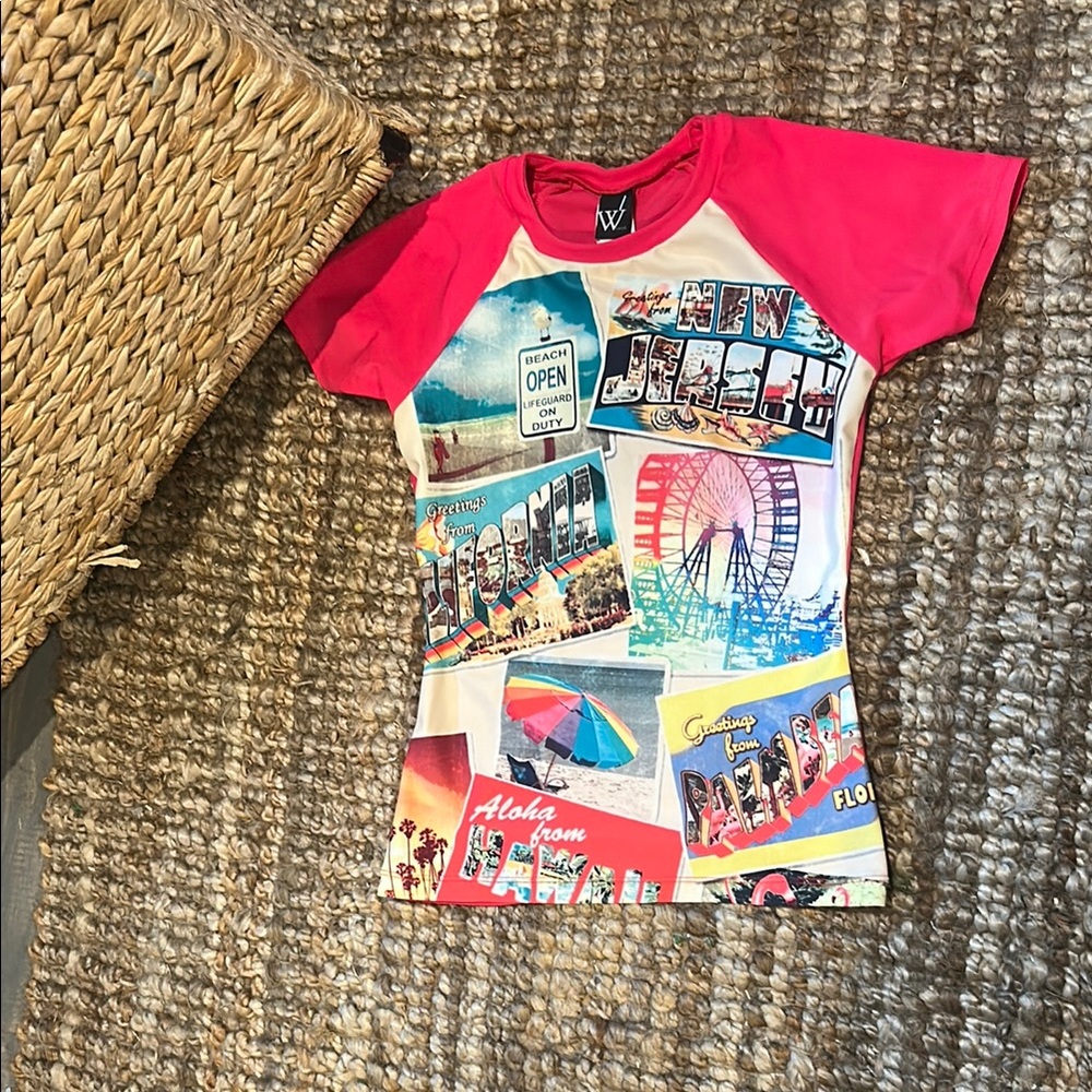 W Swim Neon Pink New Jersey Graphic Swim Baby Tee Size XS